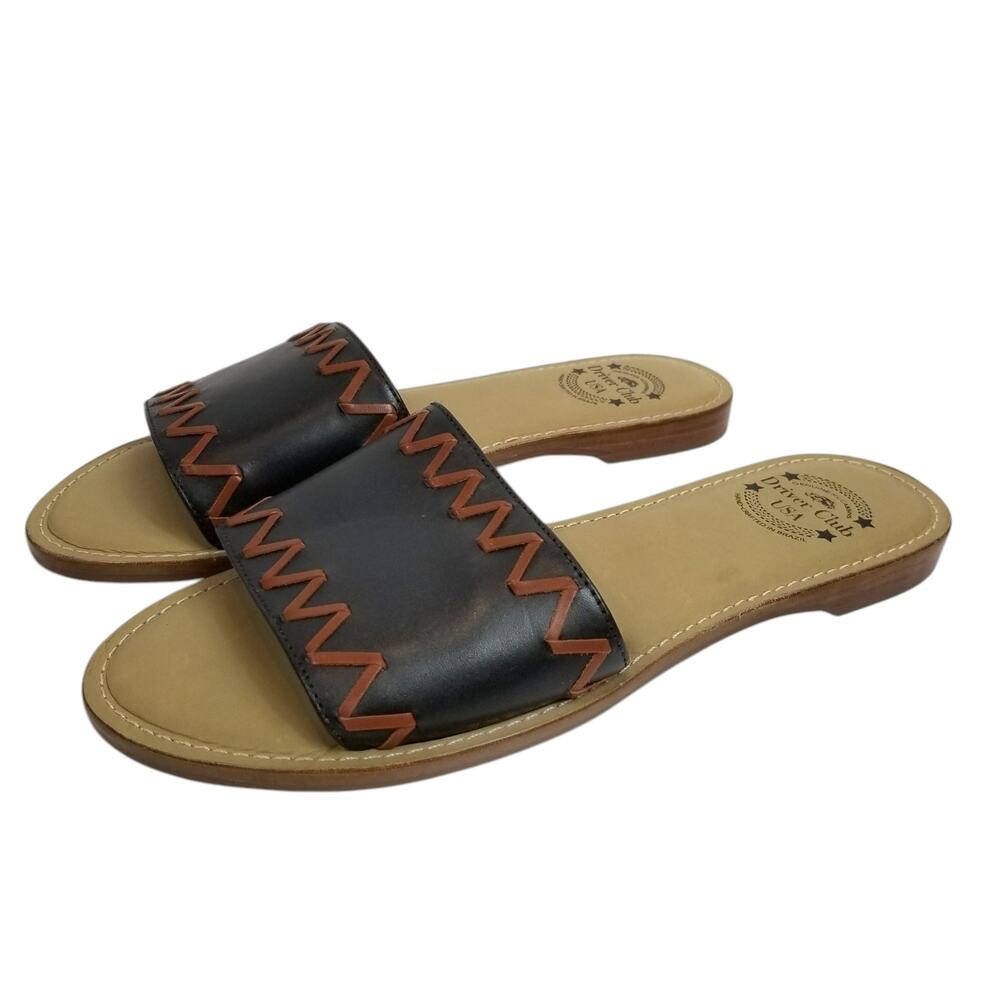 Driver Club USA NWOB Women's Black Brown Leather Slides Sandals Size 9